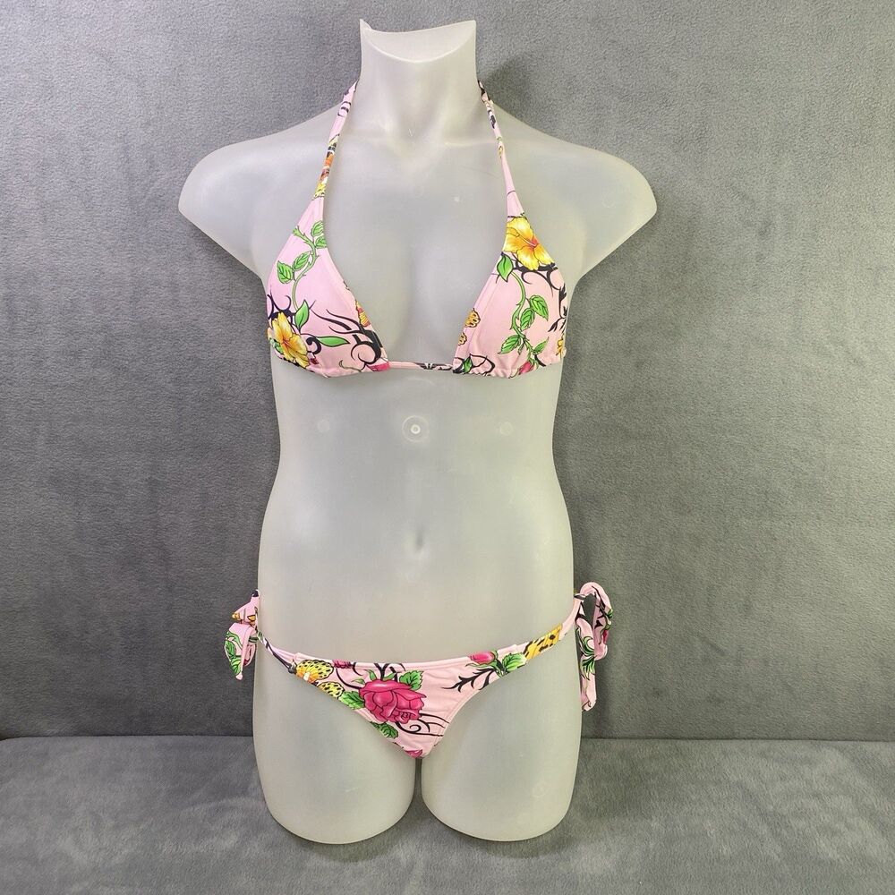 Cia Maritima 2-pc Bikini Size Large Pink Floral Rose Butterfly Brazilian